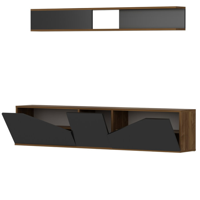 Hanah Home Mueble de TV Nogal y Negro con Estante de Pared Hanah Home Mueble de TV Nogal y Negro con Estante de Pared